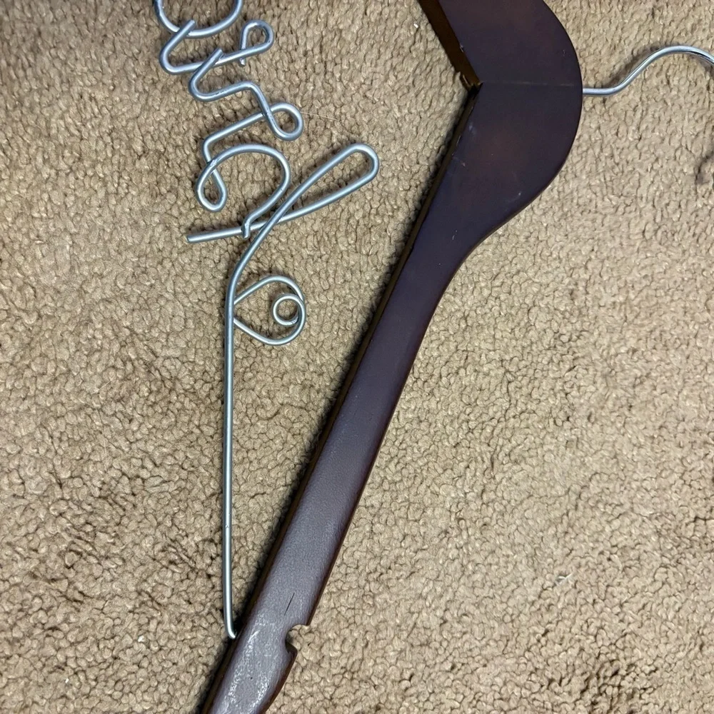 Bridal Brown Wooden Bride Hanger for Wedding Dress Cursive